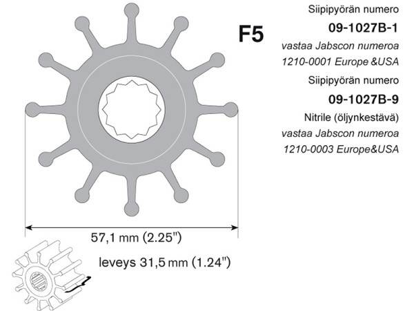 09-1027B-9 impeller for F5B Johnson pump 09-1027B-9 impeller for F5B Johnson pump