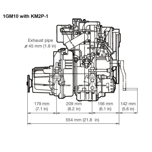 9,1 hk/6,7 kW Yanmar 1GM10, KM2P 3,22:1