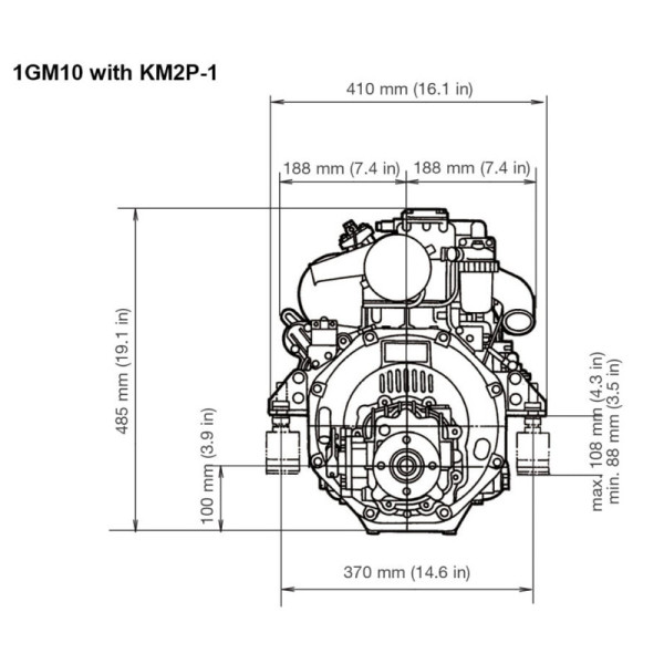 9,1 hk/6,7 kW Yanmar 1GM10, KM2P 3,22:1