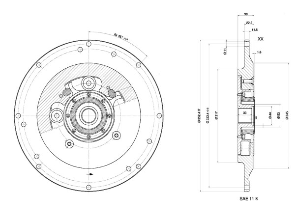 Vetolevy Ø352,4 mm Torflex 630 Nm SAE 11 1/2″  Vulkan