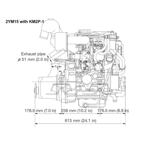 14 hp/10.3 kW Yanmar 2YM15, KM2P 2.21:1