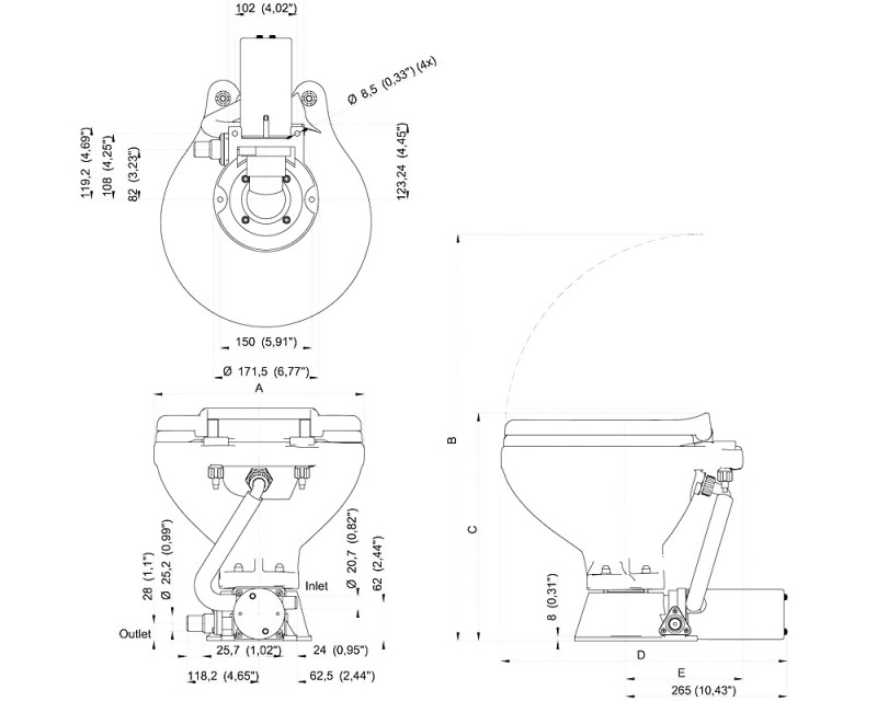 Toalett AquaT Standard Elektrisk Komfort 12V Toalett AquaT Standard Elektrisk Komfort 12V