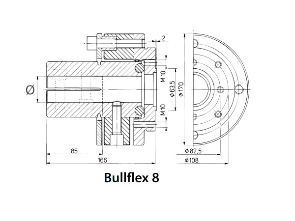 Vetus joustokytkin Bullflex 8, akseli Ø 30 mm