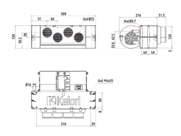 7,6 kW cellfläkt Super K ED4 12V Calor Eberspächer värmare