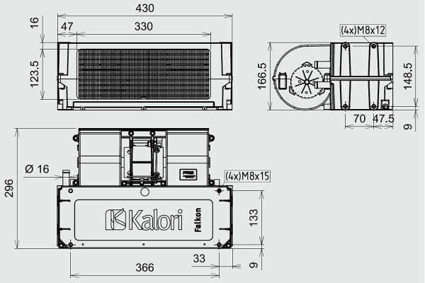 14,8 kW Falkon E 24V Kalori Eberspächer fläktvärmare med bikakestruktur