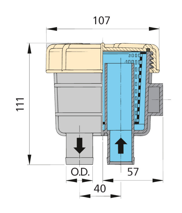 FTR140 raw water filter Vetus, Ø 19 mm hose connection