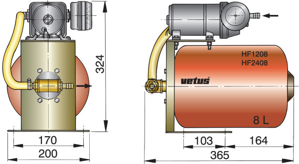 Pressure water pump 12 V, expansion tank 8 l