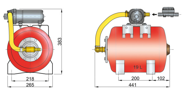 Pressure water pump 12 V expansion tank 19 l