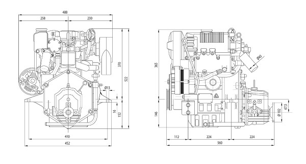 11 hp/8,1 kW Lombardini 2.6:1 LDW502M merimoottori