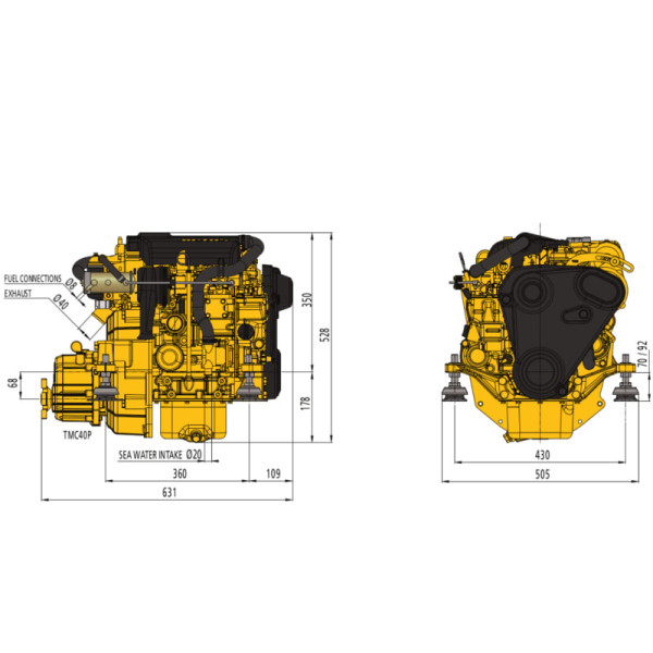 16 hp Vetus M2.18 merimoottori 2.0:1