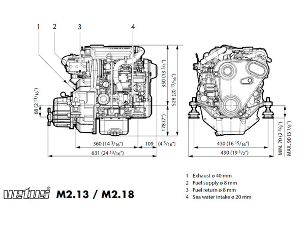 16 hk Vetus M2.18 marinmotor 2,6:1