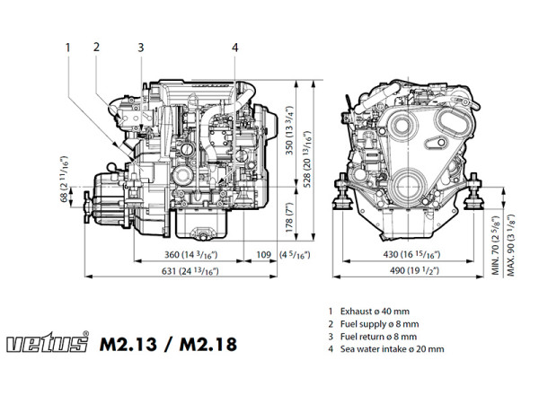 16 hp Vetus M2.18 merimoottori 2.6:1