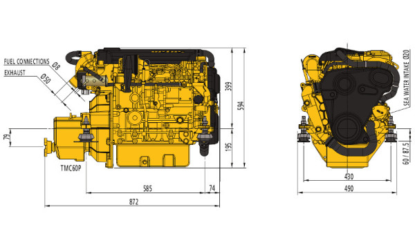 42 hp Vetus M4.45 marine engine 2.5:1