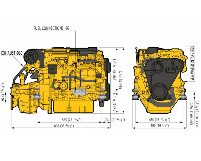 52 hp Vetus M4.56 marine engine TM345 2.47:1 HYDR 52 hp Vetus M4.56 marine engine TM345 2.47:1 HYDR