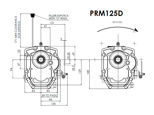PRM 125D marin växelförhållande 2,04:1