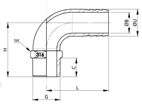 G1/2 slanganslutning med vinkel för Ø20 mm slang