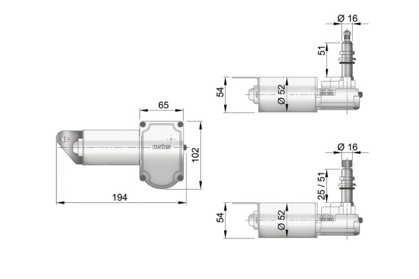 Vindrutetorkarmotor 12V long.pulley-shaft